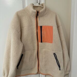 Universal Thread Cream Sherpa Jacket with Orange and Black Accents
